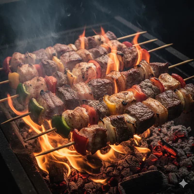 Espetadas mistas no carvão