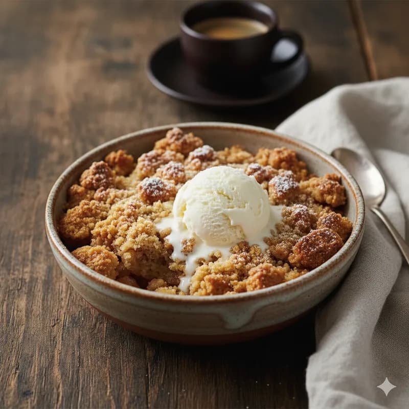 Crumble de maçã caseiro com gelado